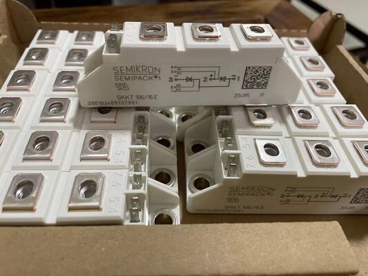 SKKT106/16E 1600V 106A Mô-đun Thyristor kép VF thấp 1.35V 2.4kA Tăng áp AlN Khối liên lạc áp suất cơ sở gốm SEMIPACK1 Loại bị cô lập UL Chứng nhận cho các bộ khởi động mềm và ổ đĩa