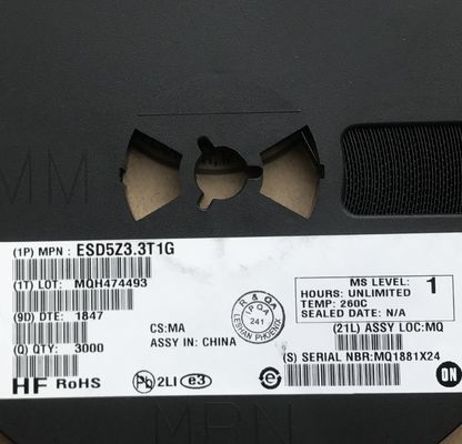 ESD5Z3.3T1G Diode kẹp 3.3V, gói SOD-523, điện dung <1pF, hai chiều, tuân thủ IEC 61000-4-2 Cấp 4 (30kV), Bảo vệ ESD, Bảo vệ đường truyền dữ liệu tốc độ cao, Lý tưởng cho thiết bị điện tử di động