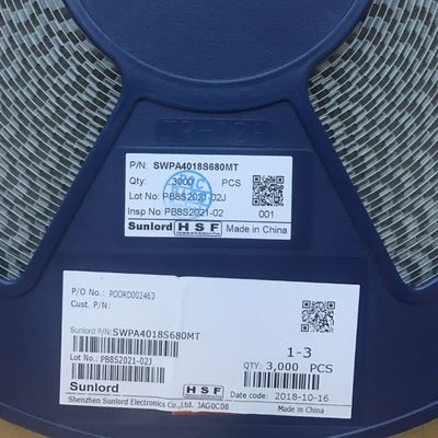 SWPA4018S680MT Cuộn cảm nguồn 68μH với dung sai 20% Kích thước 4018 Dòng bão hòa 1.24A Dòng tăng nhiệt 1.15A Cấu trúc che chắn Phạm vi nhiệt độ -40°C đến 125°C Tuân thủ RoHS Đóng gói dạng băng và cuộn