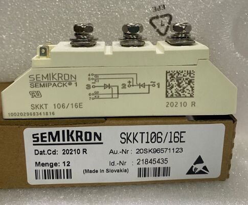 SKKT106/16E 1600V 106A Mô-đun Thyristor kép VF thấp 1.35V 2.4kA Tăng áp AlN Khối liên lạc áp suất cơ sở gốm SEMIPACK1 Loại bị cô lập UL Chứng nhận cho các bộ khởi động mềm và ổ đĩa