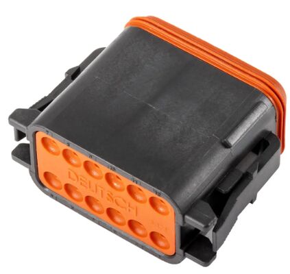 DT06-12SB Đầu nối ô tô 12 vị trí, bước răng 4.19mm, màu đen, đầu nối đực, có khóa chêm tích hợp, kín nước IP68, định mức 13A cho dây điện trong môi trường khắc nghiệt