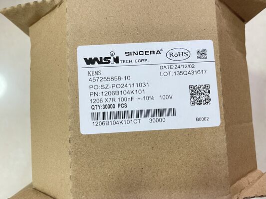 1206B104K101CT – MLCC vỏ 1206 điện môi X7R 0.1µF ±10% định mức 100V ESR thấp dải rộng -55°C đến +125°C hoàn hảo cho tách nhiễu và lọc nguồn